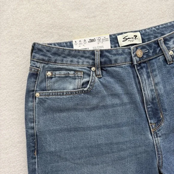 Seven7 Loose Straight Jeans Womens 8 Blue Medium Wash High Rise Stretch Baggy - Picture 3 of 13
